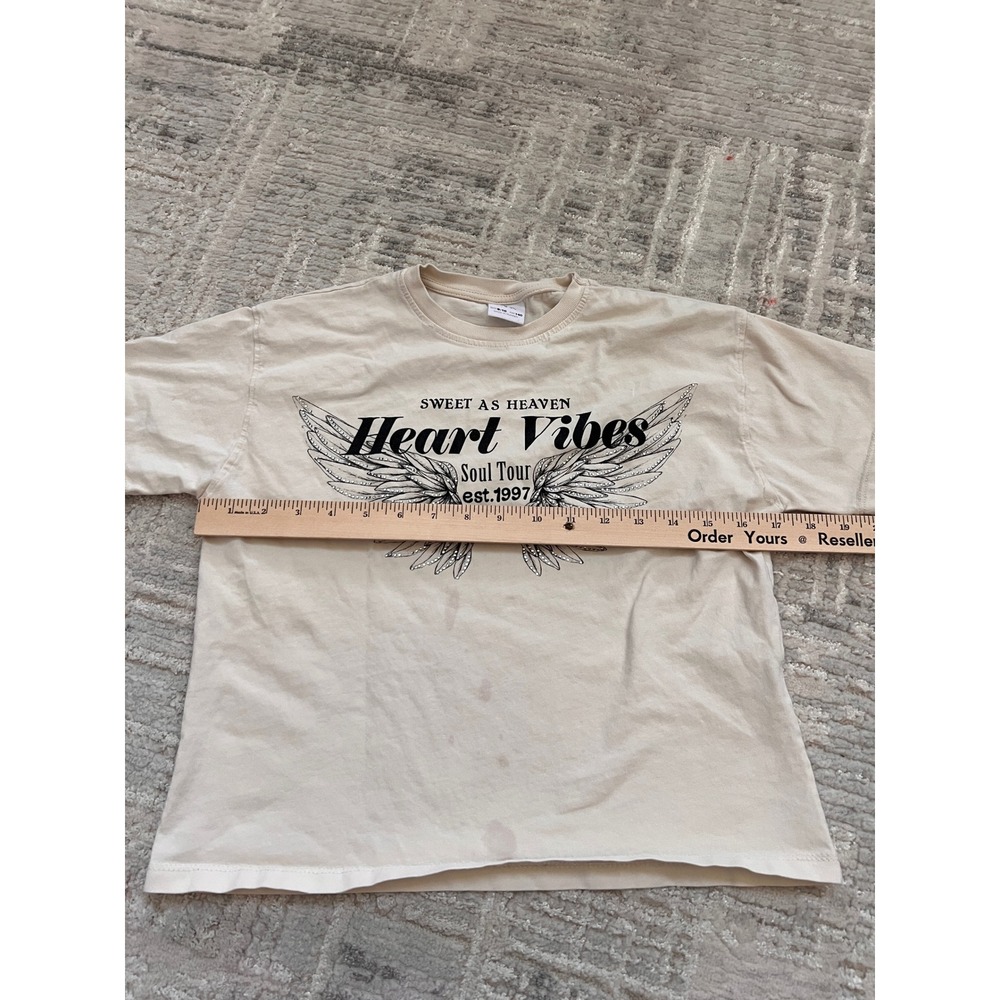 Zara Kids Graphic Tee Sweet As Heaven Heart Vibes Beige Top Size 9-10 - Picture 8 of 11